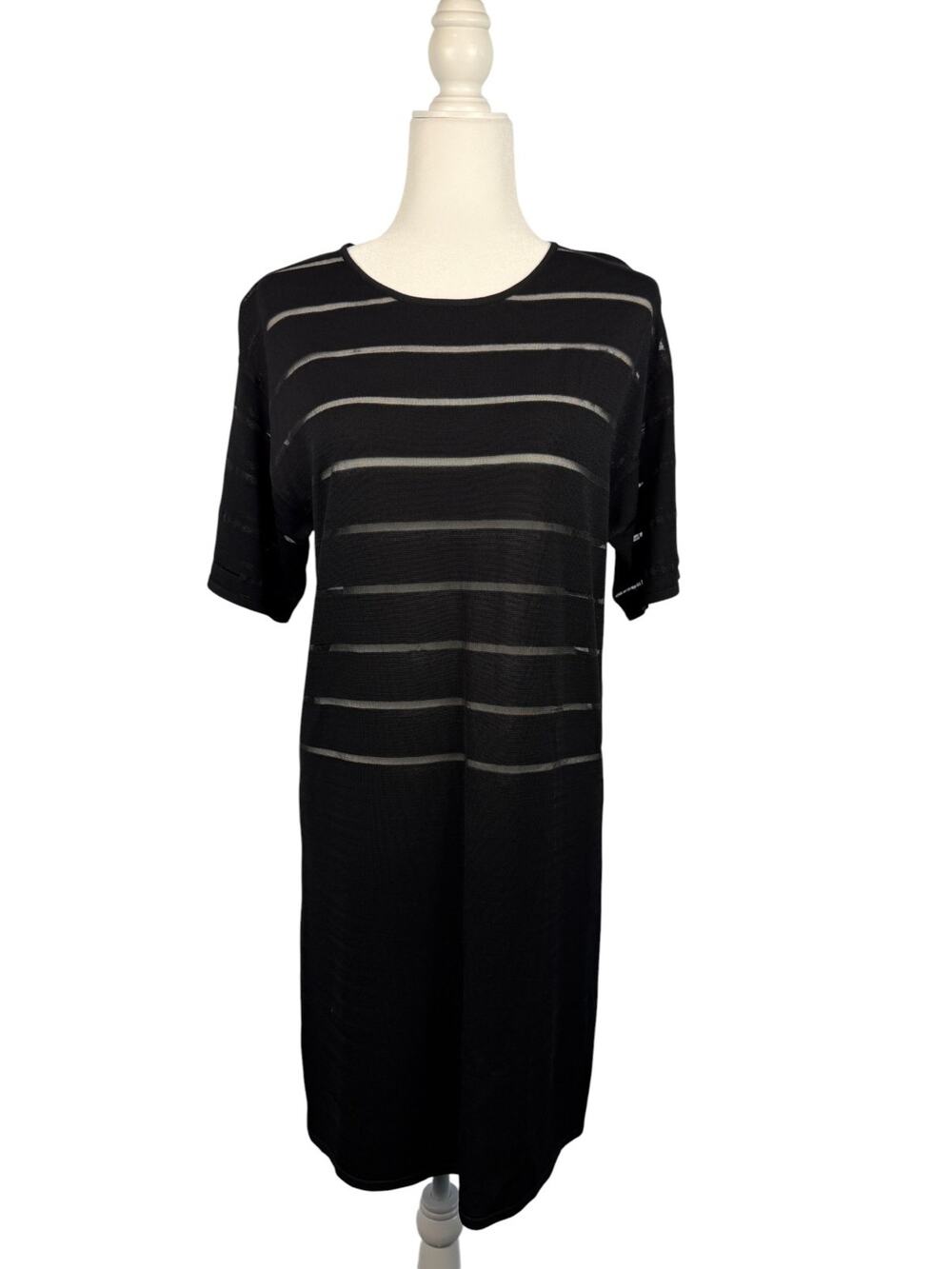 TIGER OF SWEDEN Sheer Stripe Dress Coverup Black M Stretchy Knit Resort Vacation